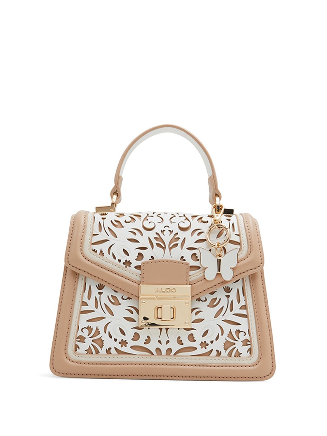 

ALDO Floral Structured Handheld Bag with Cut Work, White