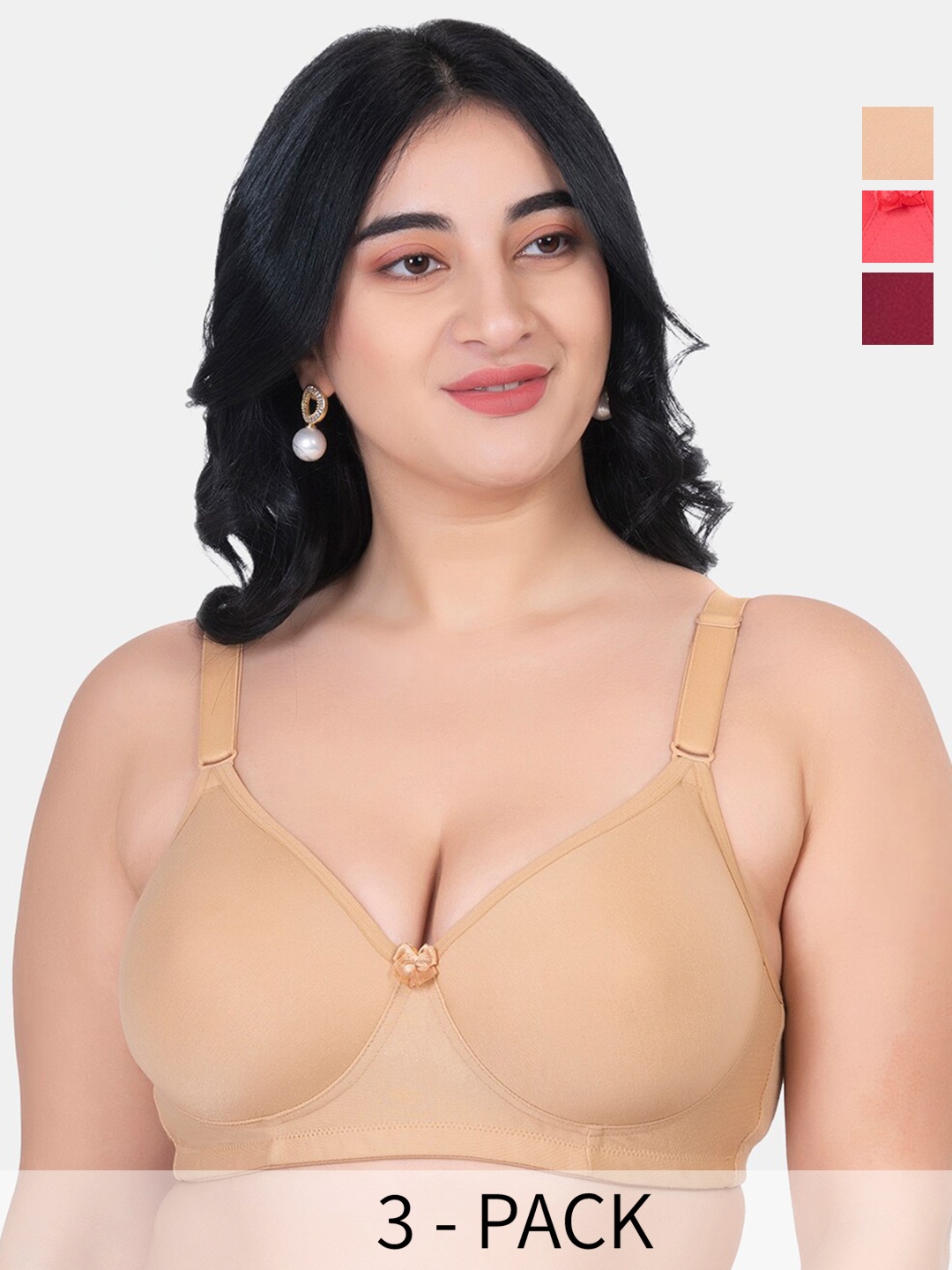 

KOMLI Pack Of 3 Full Coverage Lightly Padded Bra, Maroon