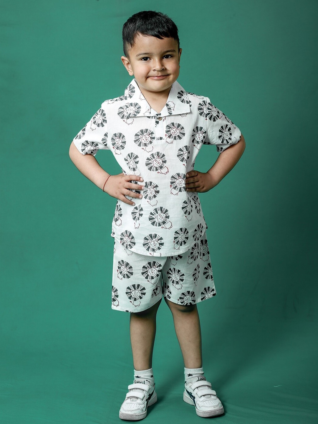 

BAESD Boys Printed Pure Cotton Shirt with Shorts, White