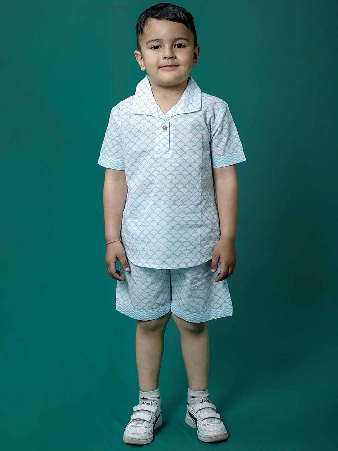 

BAESD Boys Printed Pure Cotton Shirt with Shorts, White