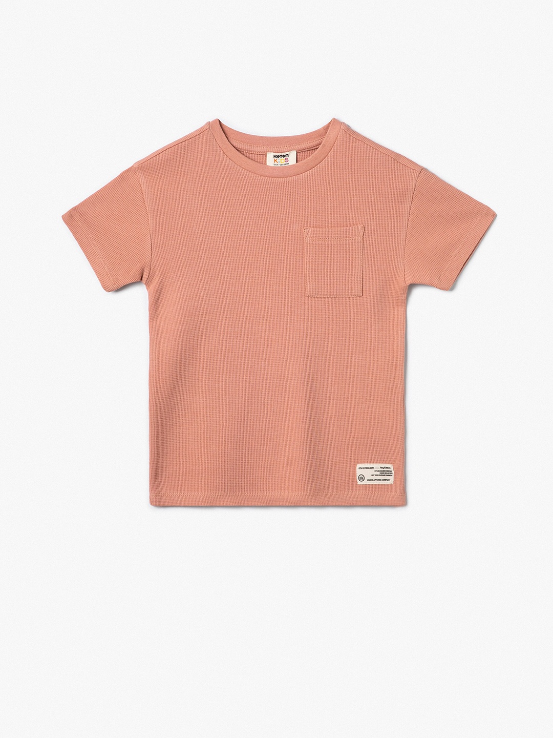 

Koton Boys Round Neck Pockets Pure Cotton T-shirt, Pink