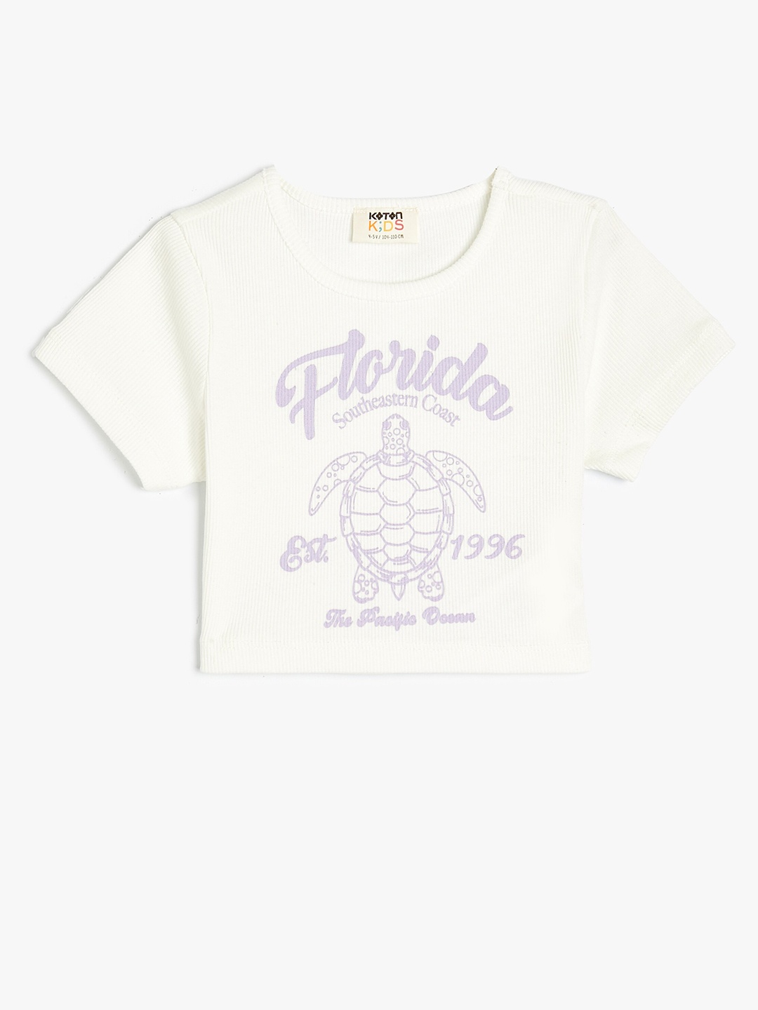 Koton Girls Typography Printed Cotton T-shirt, Beige