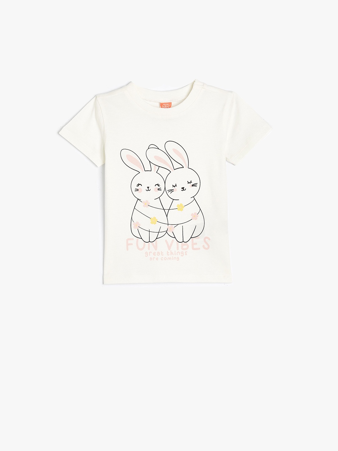 Koton Girls Graphic Printed Pure Cotton T-shirt, Off white