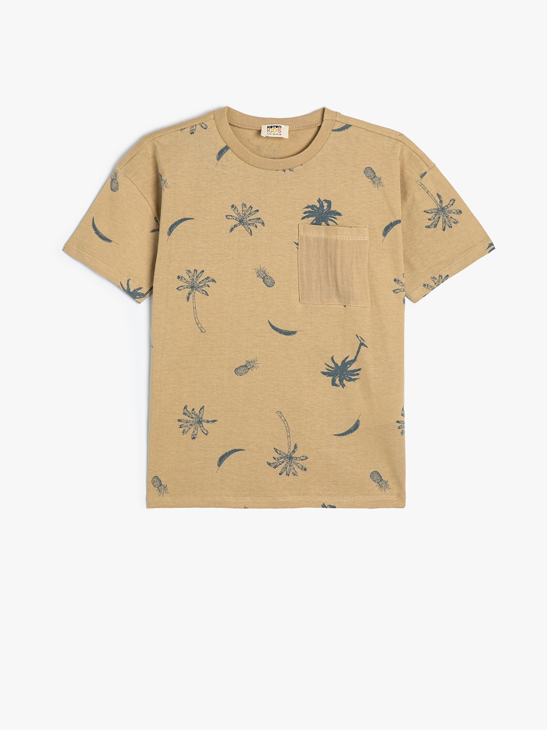 

Koton Boys Conversational Printed Pure Cotton T-shirt, Camel brown