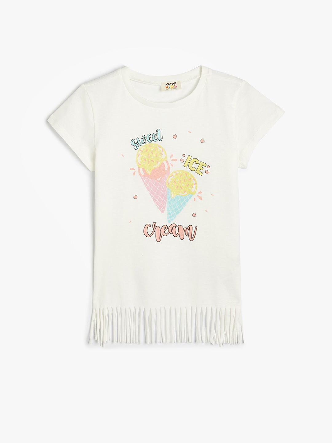 

Koton Girls Graphic Printed Extended Sleeves Cotton T-shirt, Beige