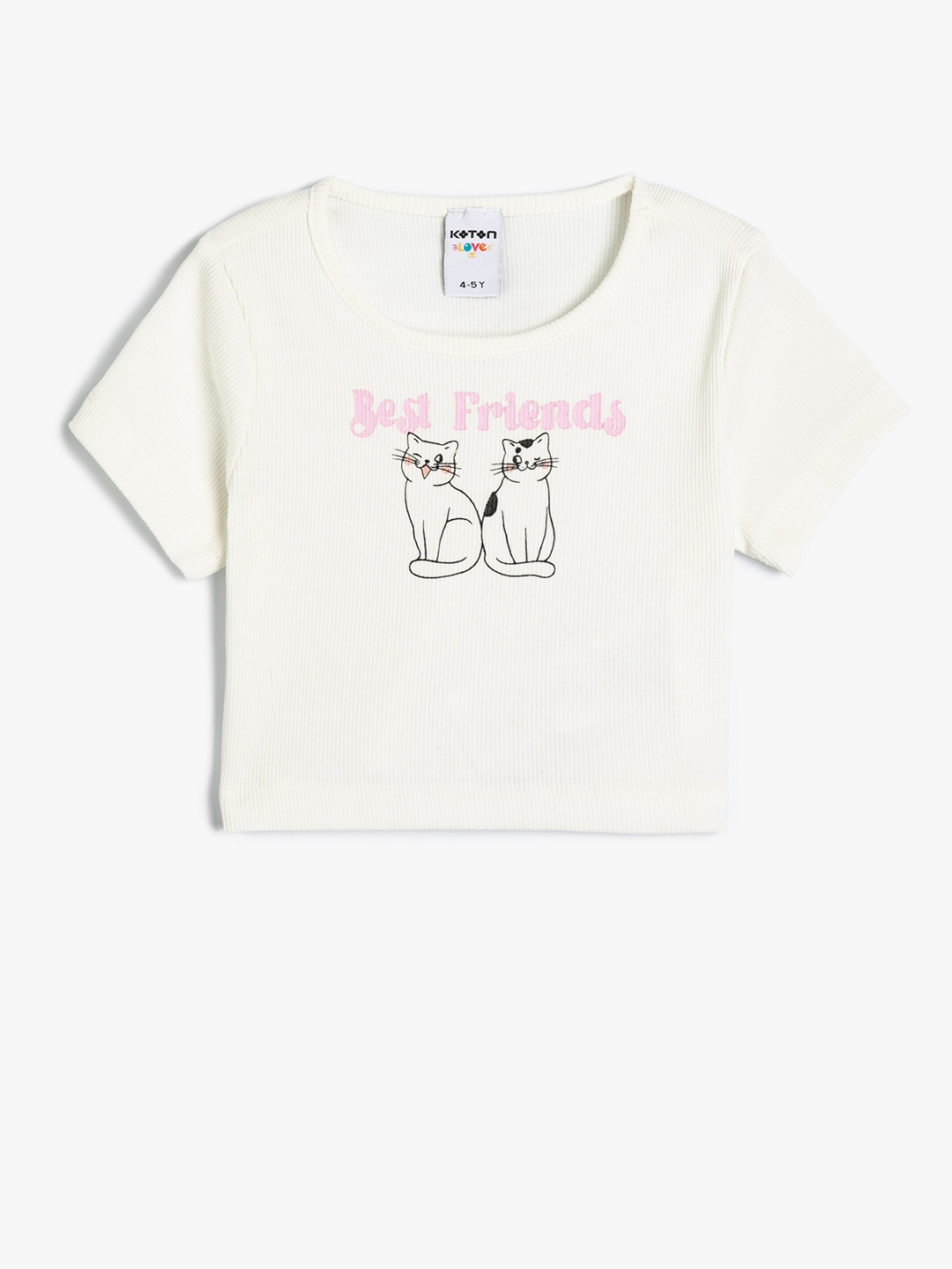 Koton Girls Graphic Printed Pure Cotton T-shirt, Beige
