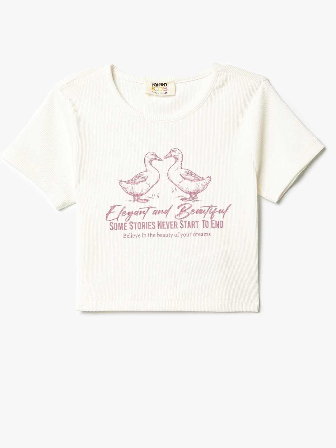 

Koton Girls Round Neck Printed Cotton T-shirt, Beige