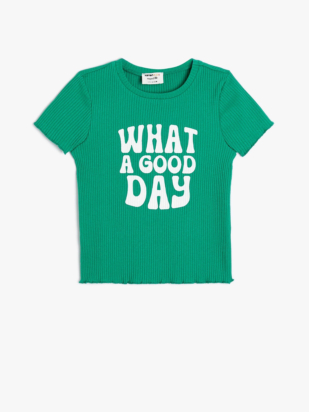 Koton Girls Typography Printed T-shirt, Green