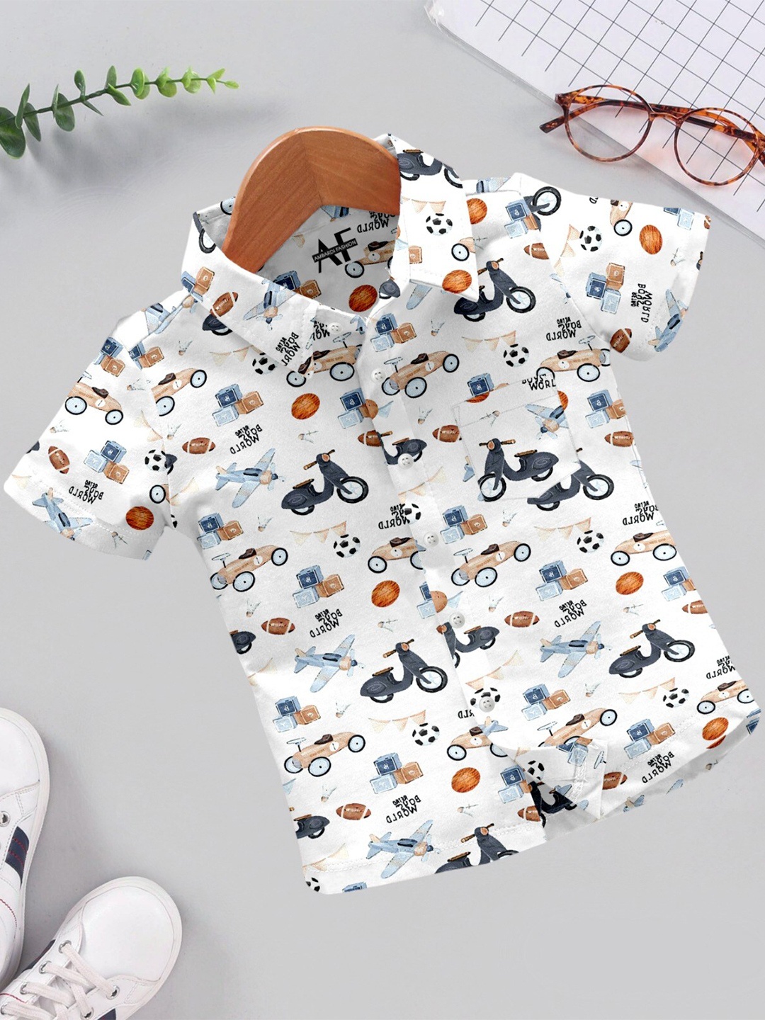 

BAESD Boys Classic Conversational Printed Casual Shirt, White