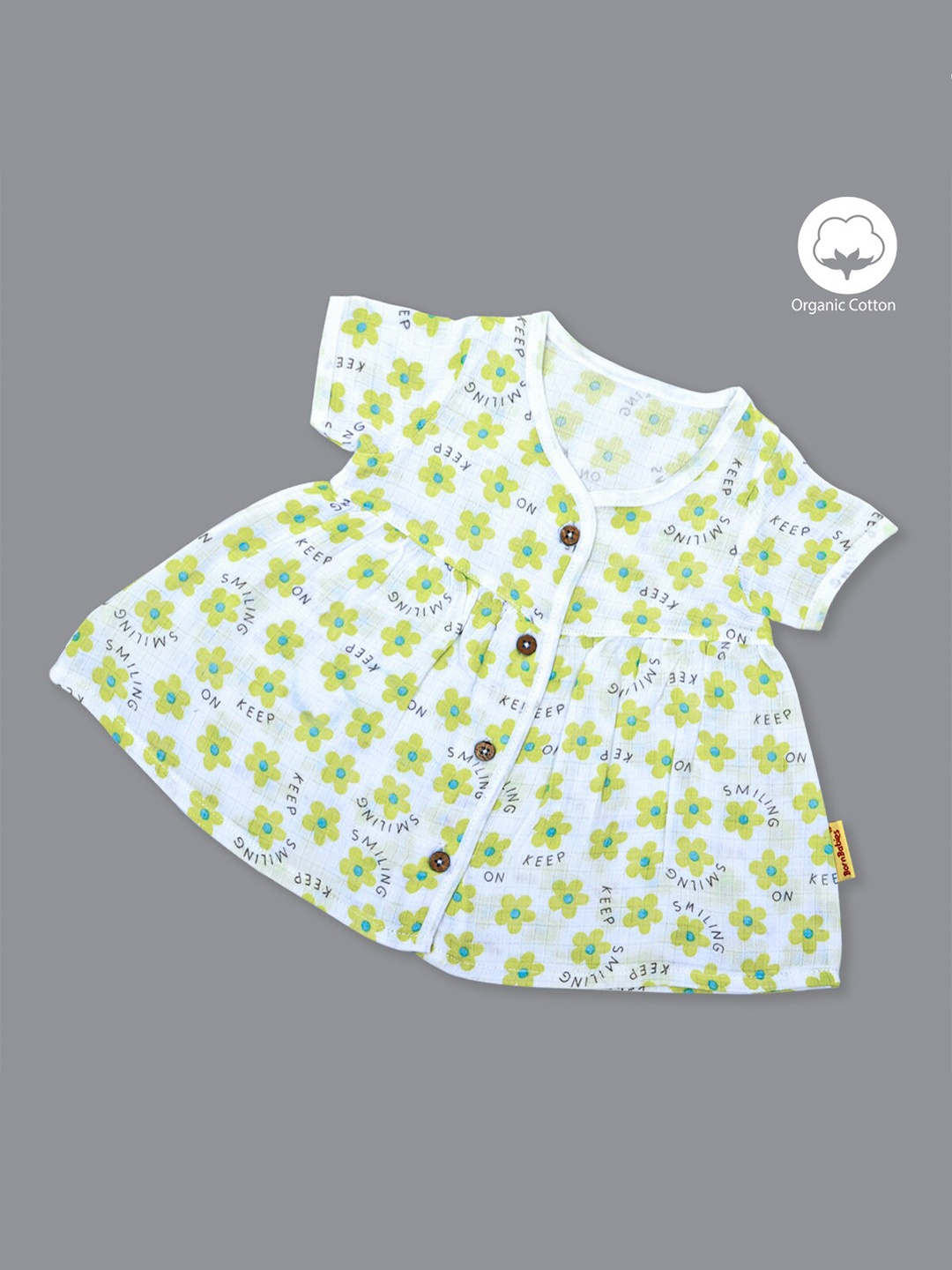 

Born Babies Kids Floral Printed Organic Cotton A-Line Dress, Green