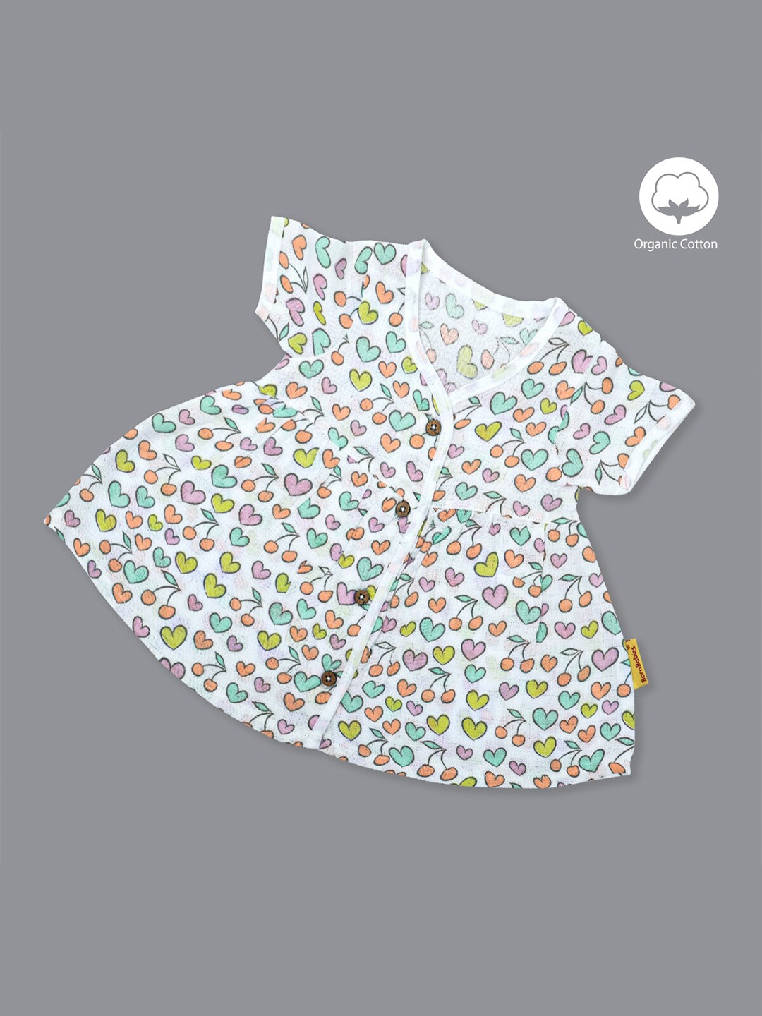 

Born Babies Kids Floral Printed Flared Sleeve Organic Cotton Fit & Flare Dress, Yellow