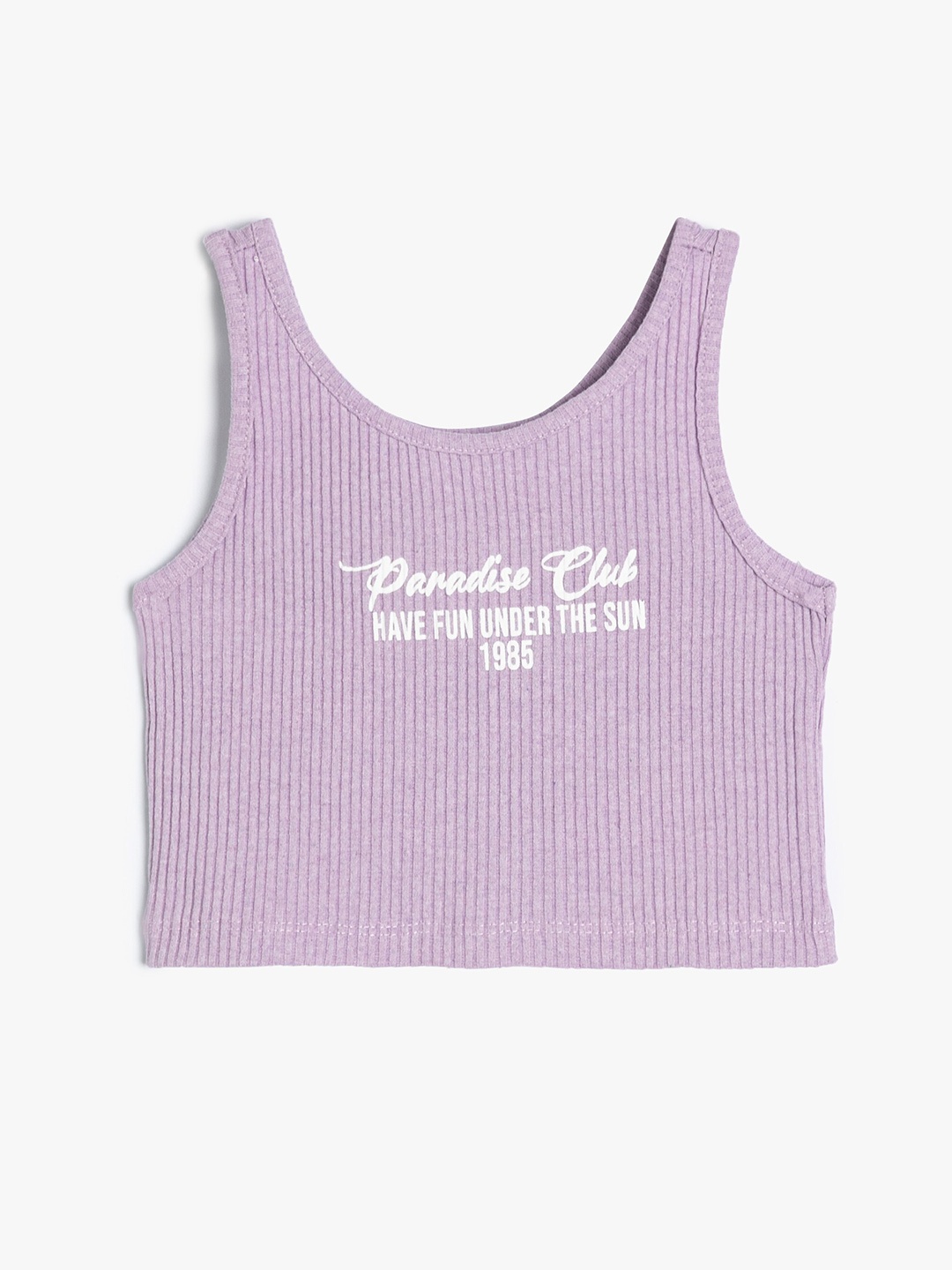 

Koton Girls Typography Printed Scoop Neck Sleeveless Crop Regular T-shirt, Purple