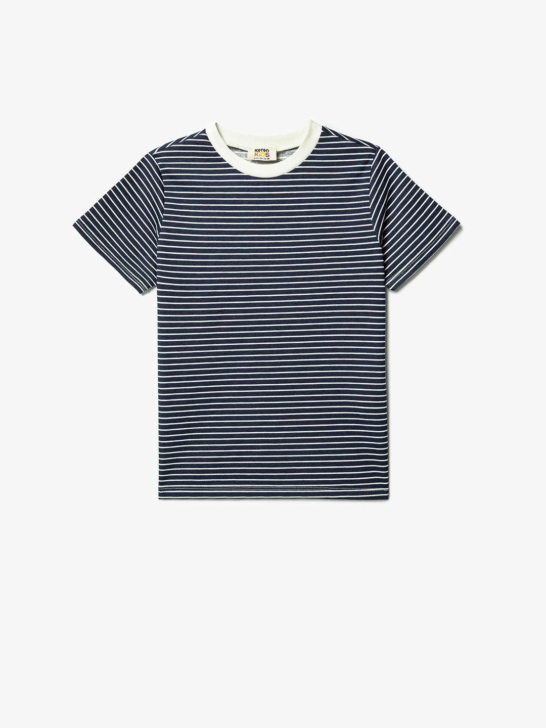

Koton Boys Striped Printed Round Neck Cotton T-shirt, Blue