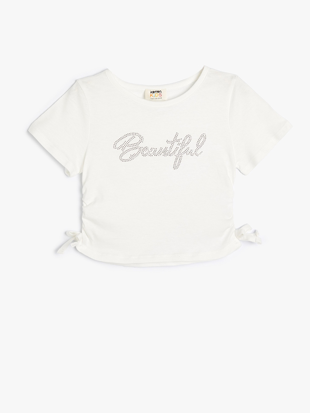 

Koton Girls Self Design Round Neck Embellished Cotton T-shirt, White