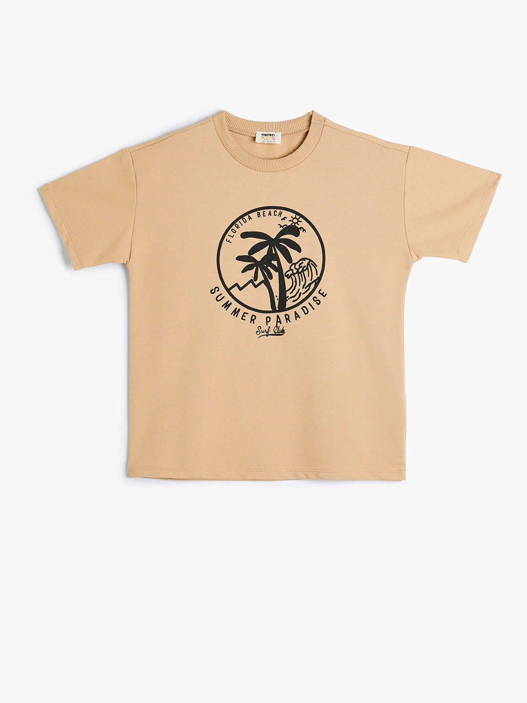 

Koton Boys Graphic Printed Round Neck Cotton T-shirt, Camel brown