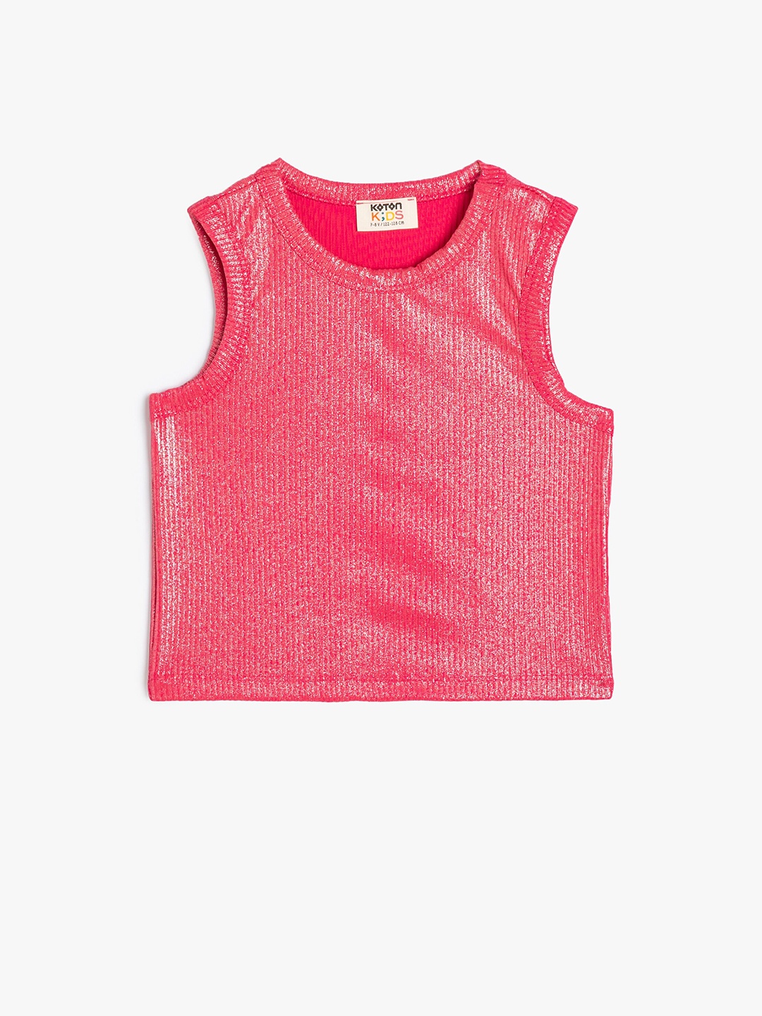 

Koton Girls Self Design Round Neck Sleeveless Sheer Tank Crop Top, Pink