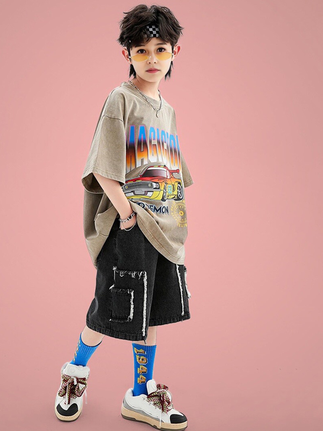

INCLUD Boys Printed T-shirt with Shorts, Brown