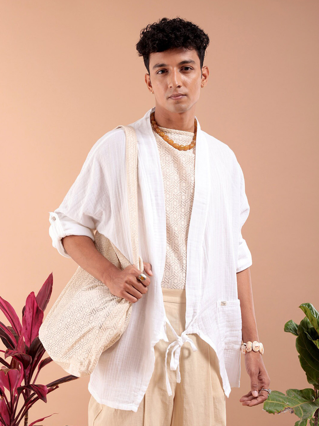 

The Indian Garage Co Longline Pure Cotton Open Front Shrug, White