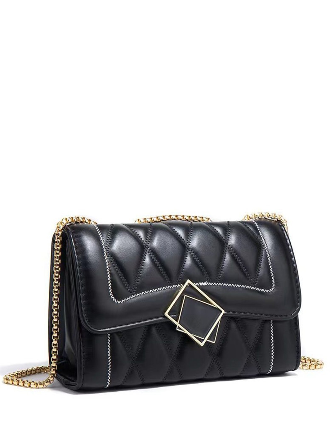 

Diva Dale Textured Structured Sling Bag with Quilted, Black