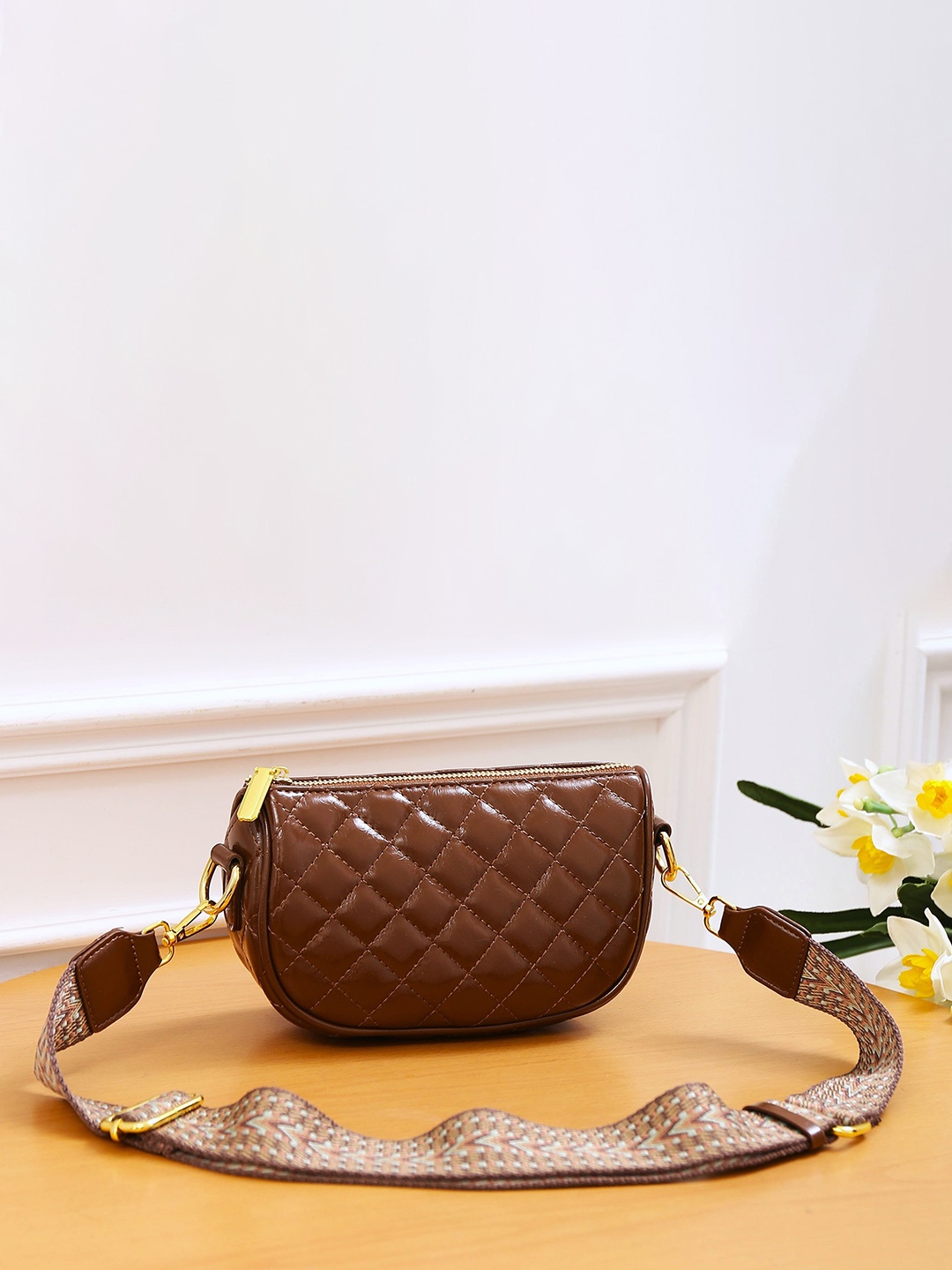 

Diva Dale Textured Structured Quilted Sling Bag, Brown