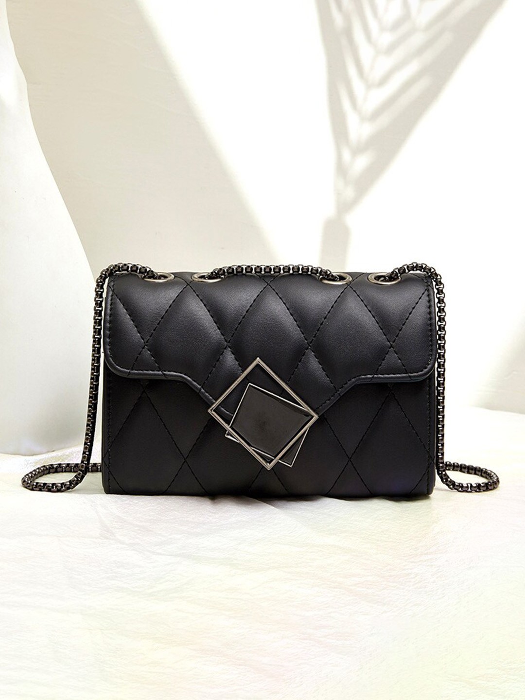 

Diva Dale Textured Structured Quilted Sling Bag, Black
