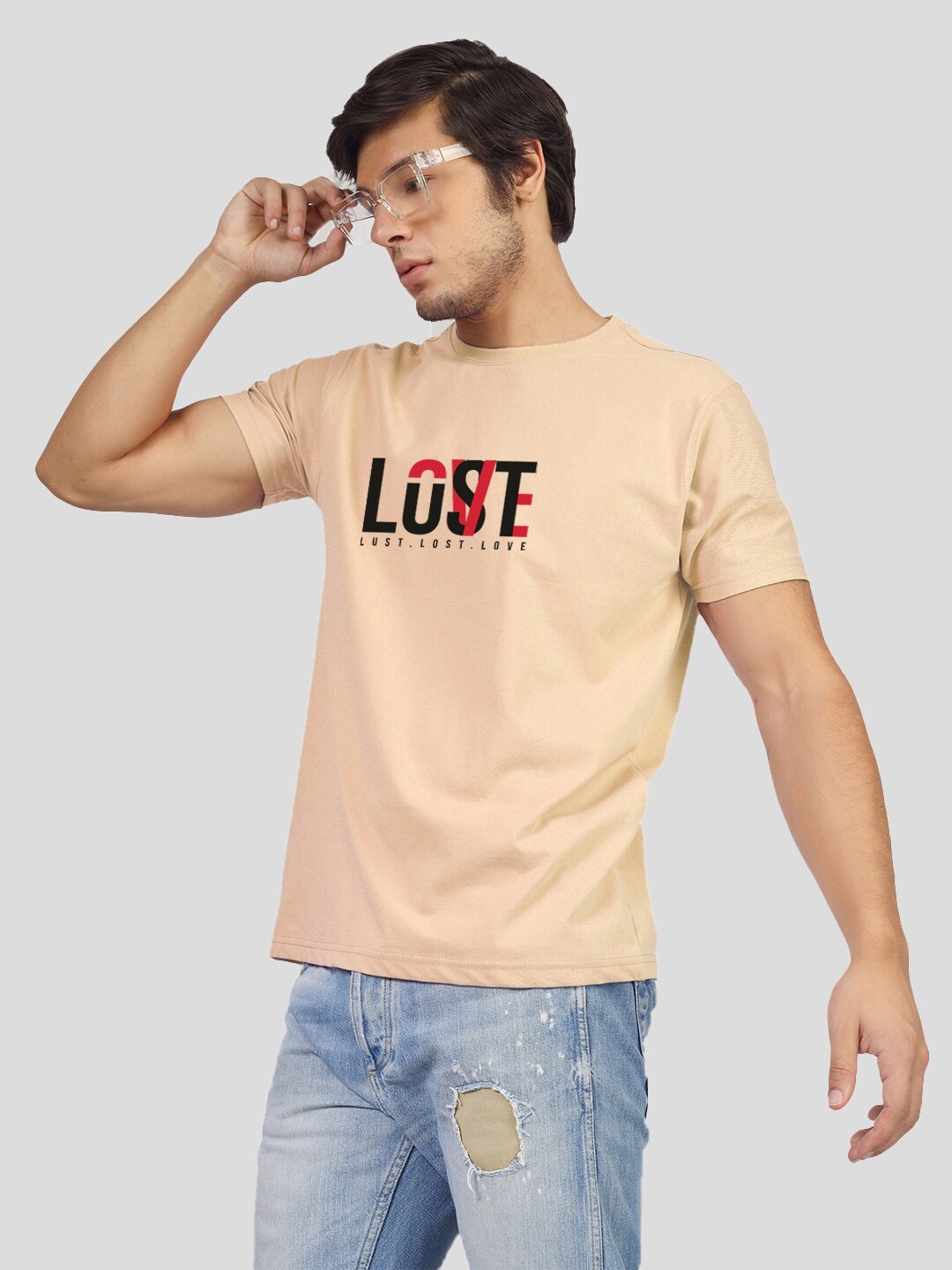 Greylongg Yorksteadd 2076 Typography Printed T-shirt, Beige