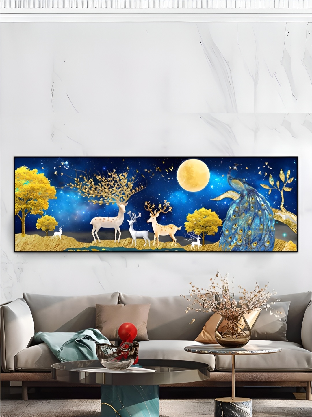 

THE HANDMADE FLAIR Blue & Yellow Wooden Wall Painting