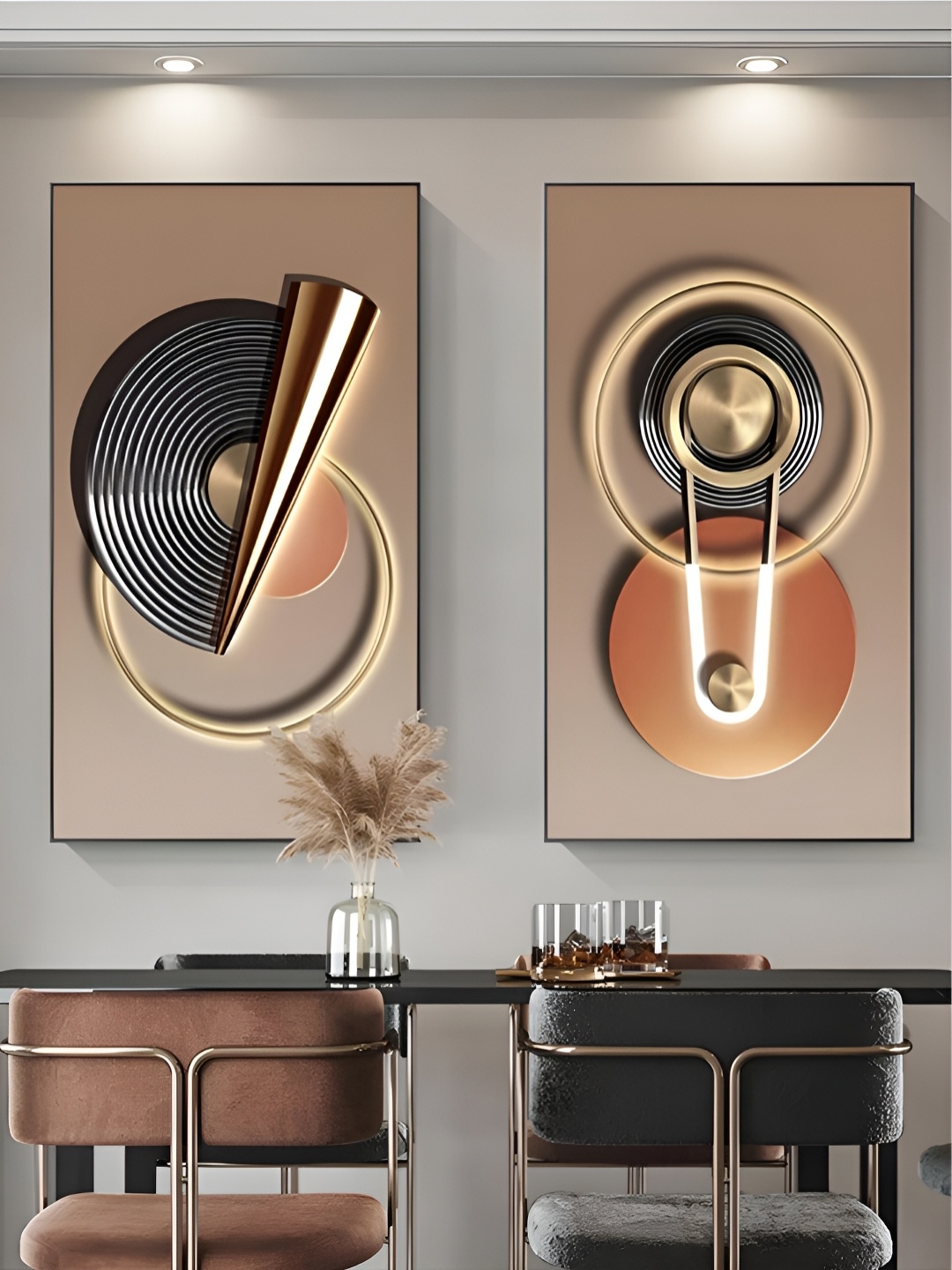 

THE HANDMADE FLAIR Beige & Black 2 Pieces Wooden Painting Wall Art