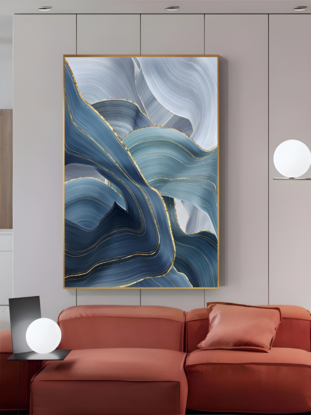 

THE HANDMADE FLAIR Blue & White Canvas Painting Wall Art