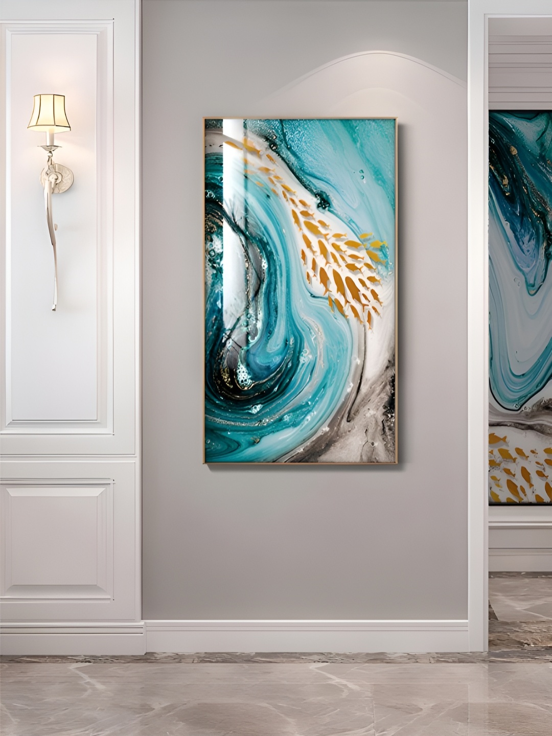 

THE HANDMADE FLAIR Black & Blue Canvas Painting Wall Art