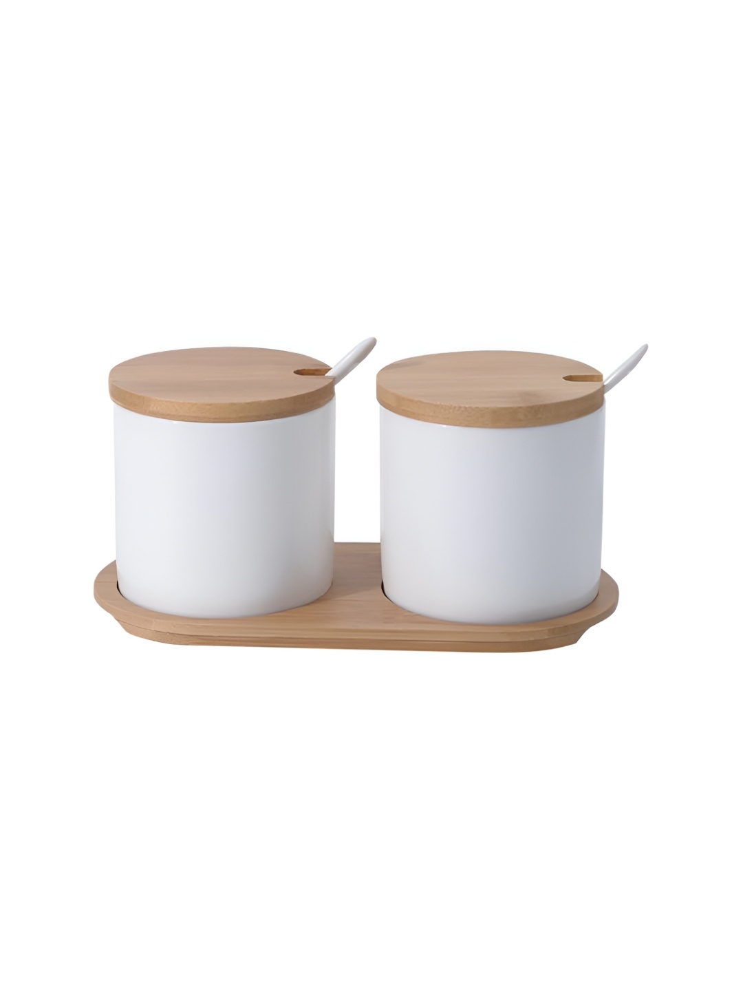 

Kuber Industries White & Brown 2 Pcs Air Tight Food Containers With Bamboo Lids 250ml Each