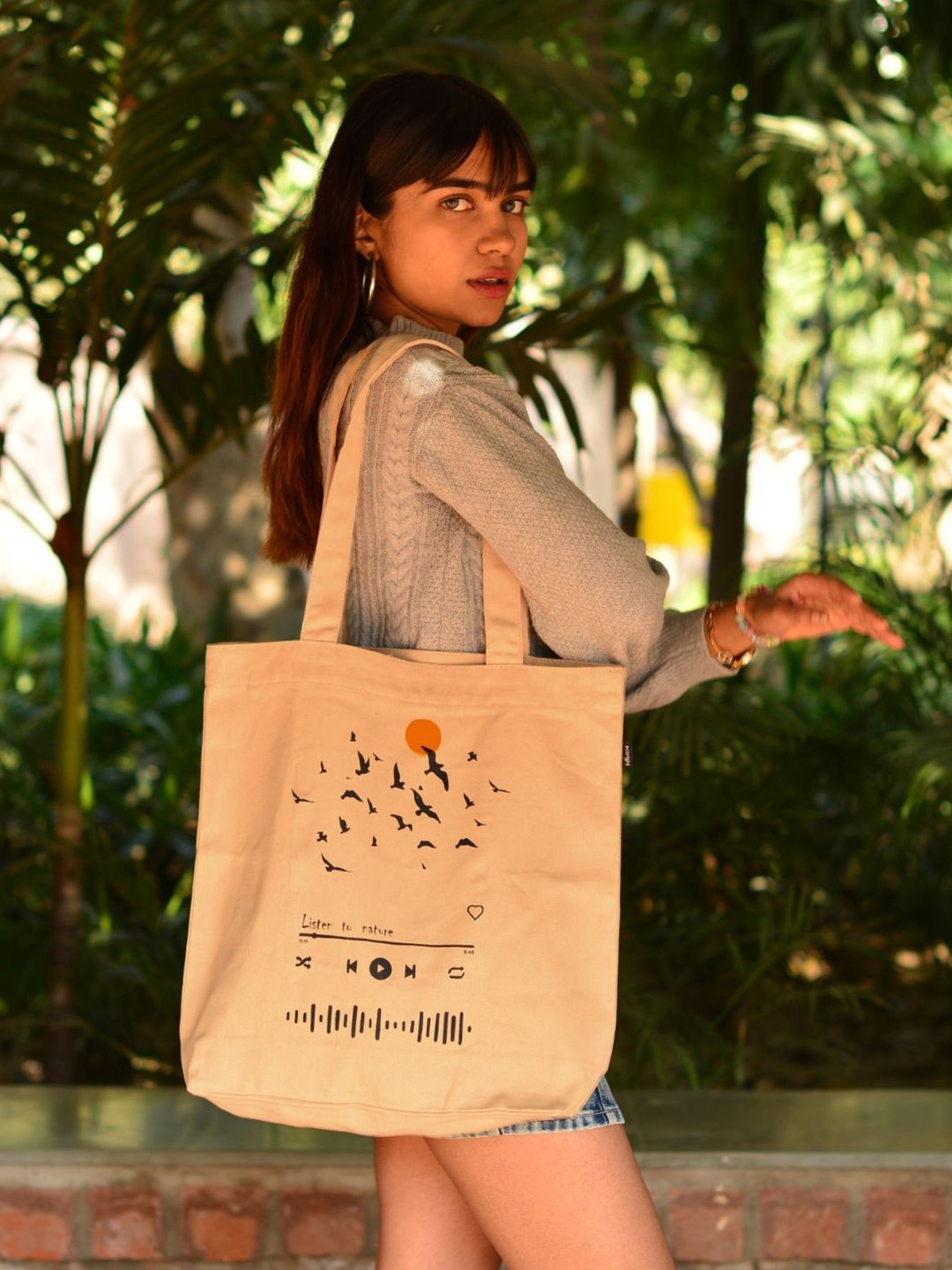 

EcoRight Printed Organic Cotton Shopper Tote Bag, Beige