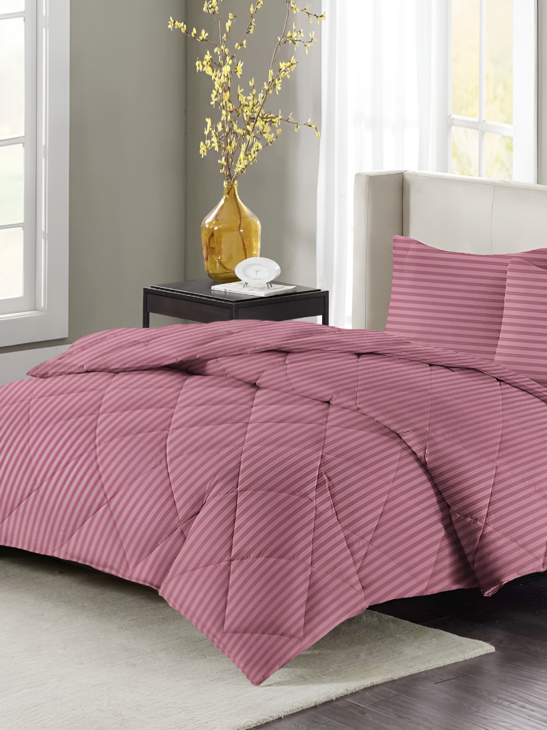 

bsb home Pink Striped Microfiber Double King Superfine Bedding Set
