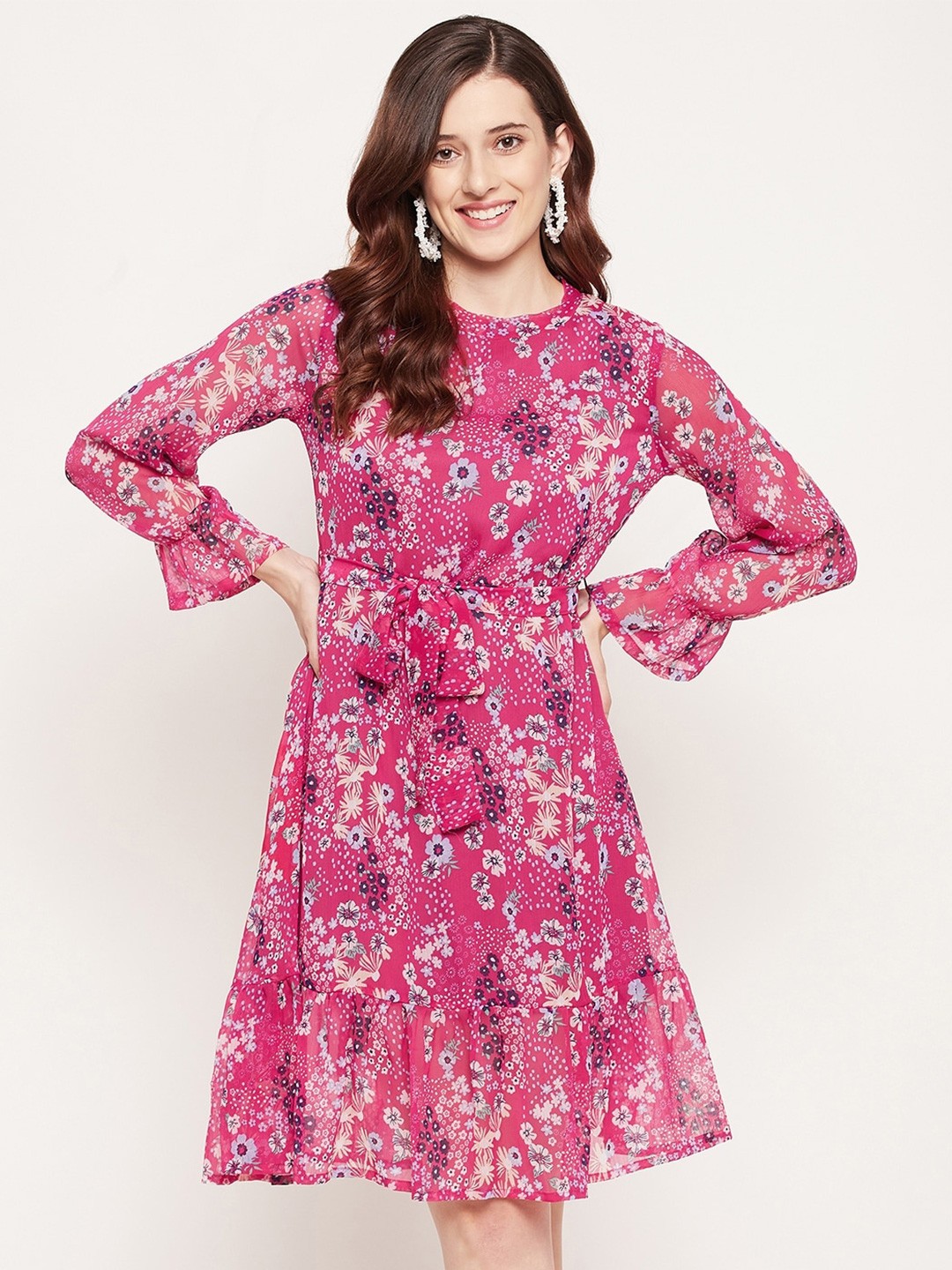 

Fashfun Floral Printed Fit & Flare Dress, Pink