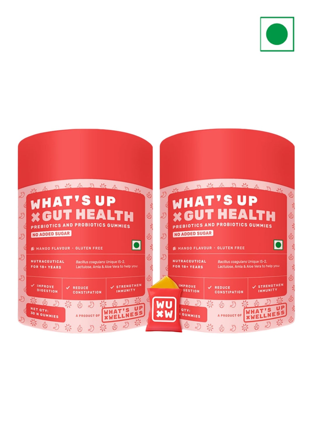 

What's Up Wellness Set Of 2 Gut Health Gummies - 30 Gummies Each, Peach