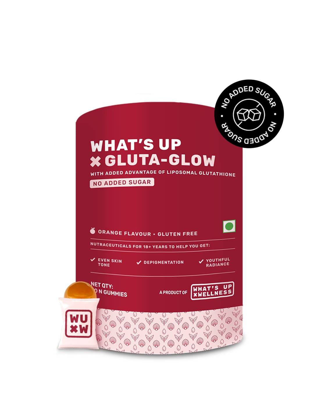 

What's Up Wellness Glutathione-Glow Gummies For Radiant Skin - 30 Gummies, Red