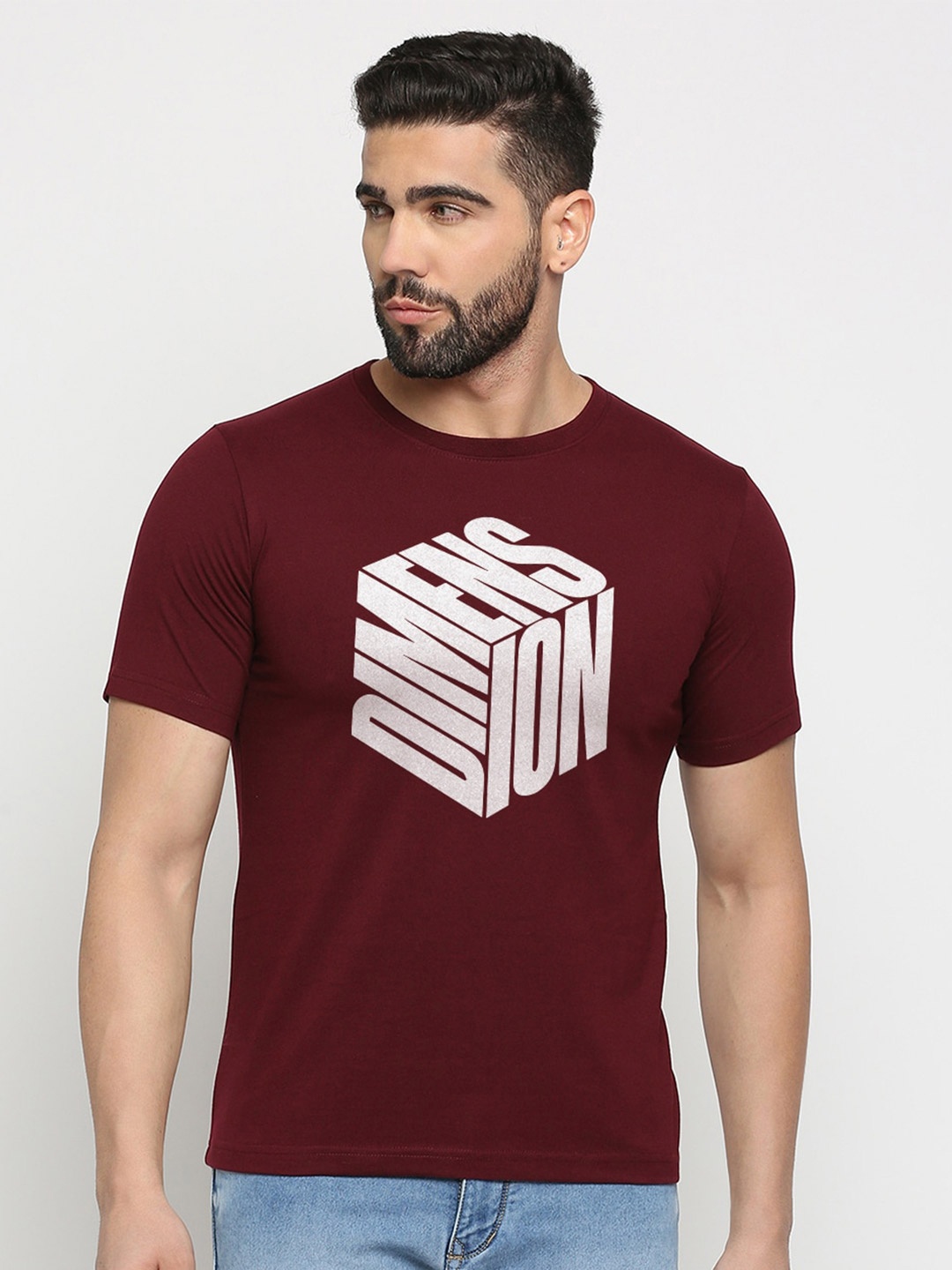 

MOD ECRU Printed Round Neck T-shirt, Maroon