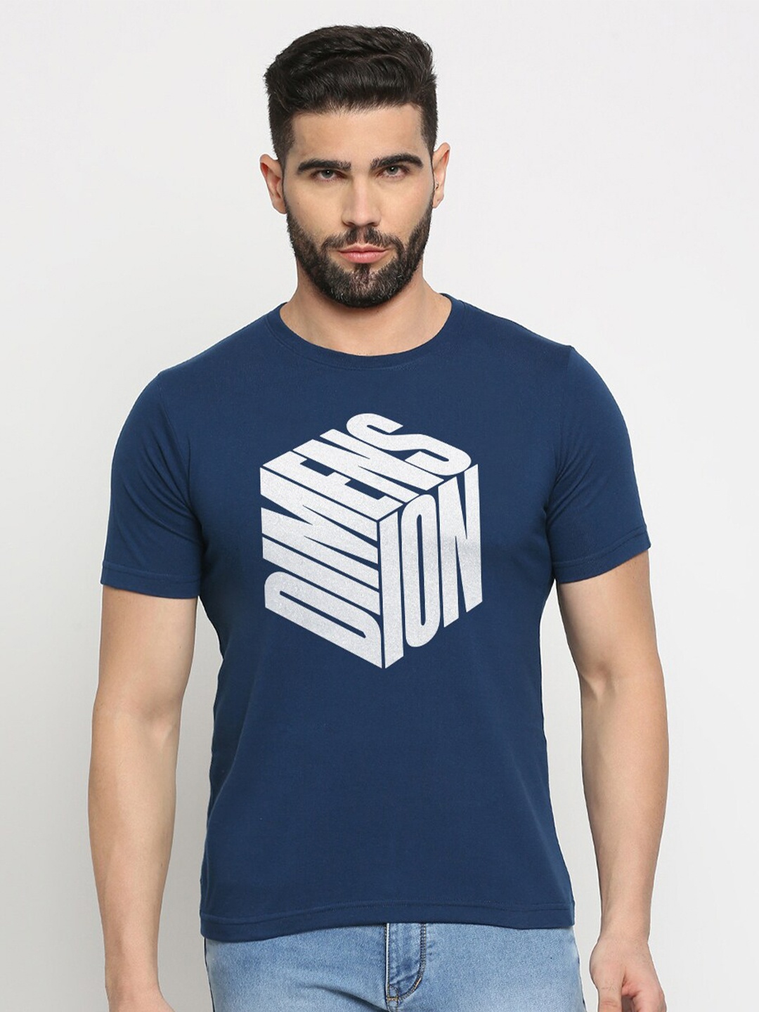 

MOD ECRU Printed Round Neck T-shirt, Blue