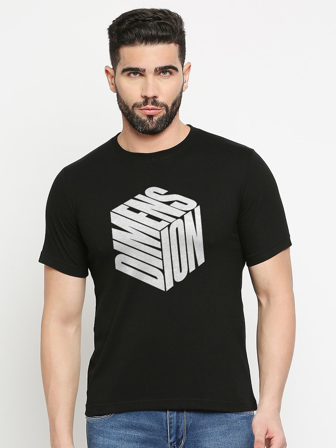 

MOD ECRU Printed Round Neck T-shirt, Black