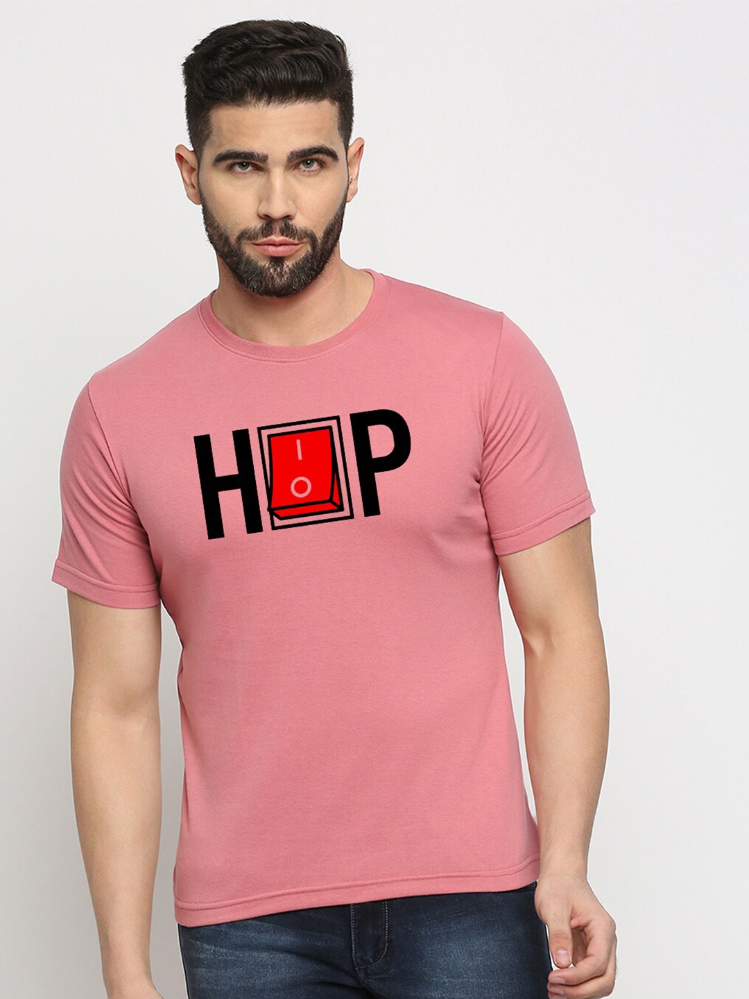 

MOD ECRU Printed Round Neck T-shirt, Pink