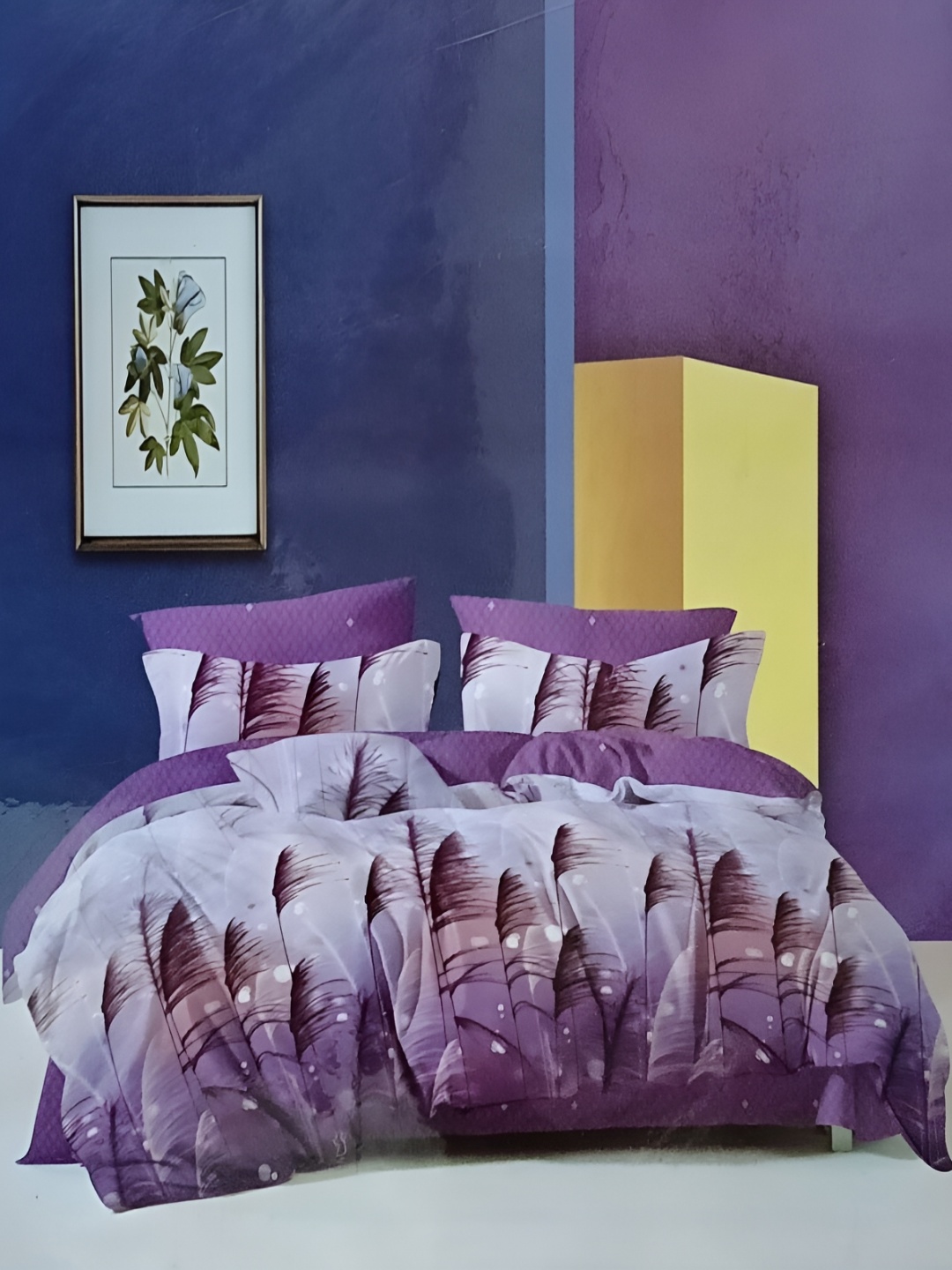 

Signature White & Purple Floral 160 TC King Bedsheet with 2 Pillow Covers