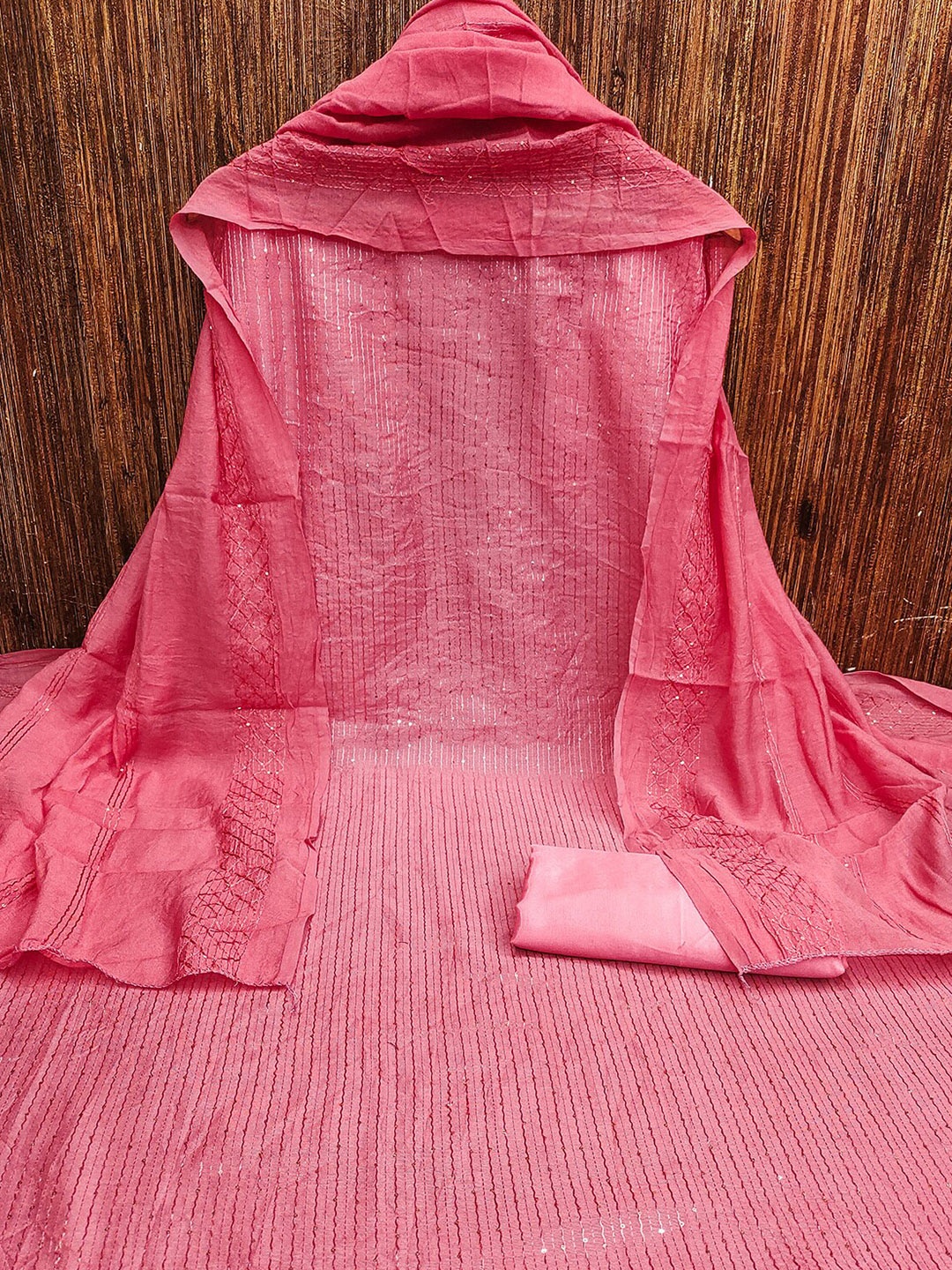 

Leeza Store Striped Embroidered Unstitched Dress Material, Pink