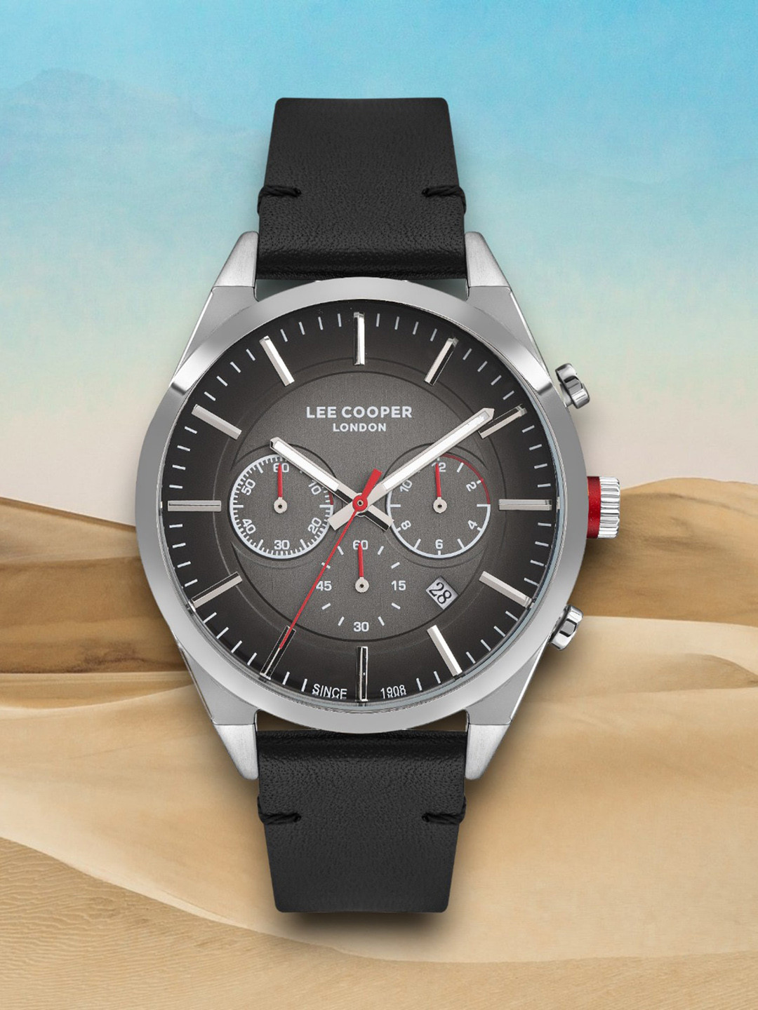 

Lee Cooper Men Leather Bracelet Style Straps Digital Chronograph Watch LC07286.351, Black