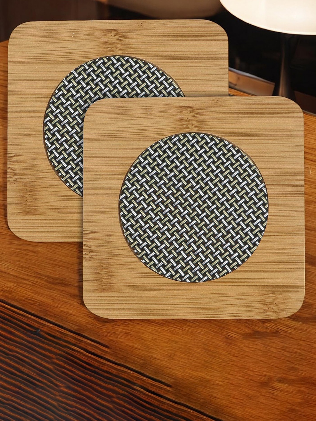 

CASA-NEST Brown & Grey 2 Pieces Heating Insulation Resistant Square Bamboo Wooden Coasters