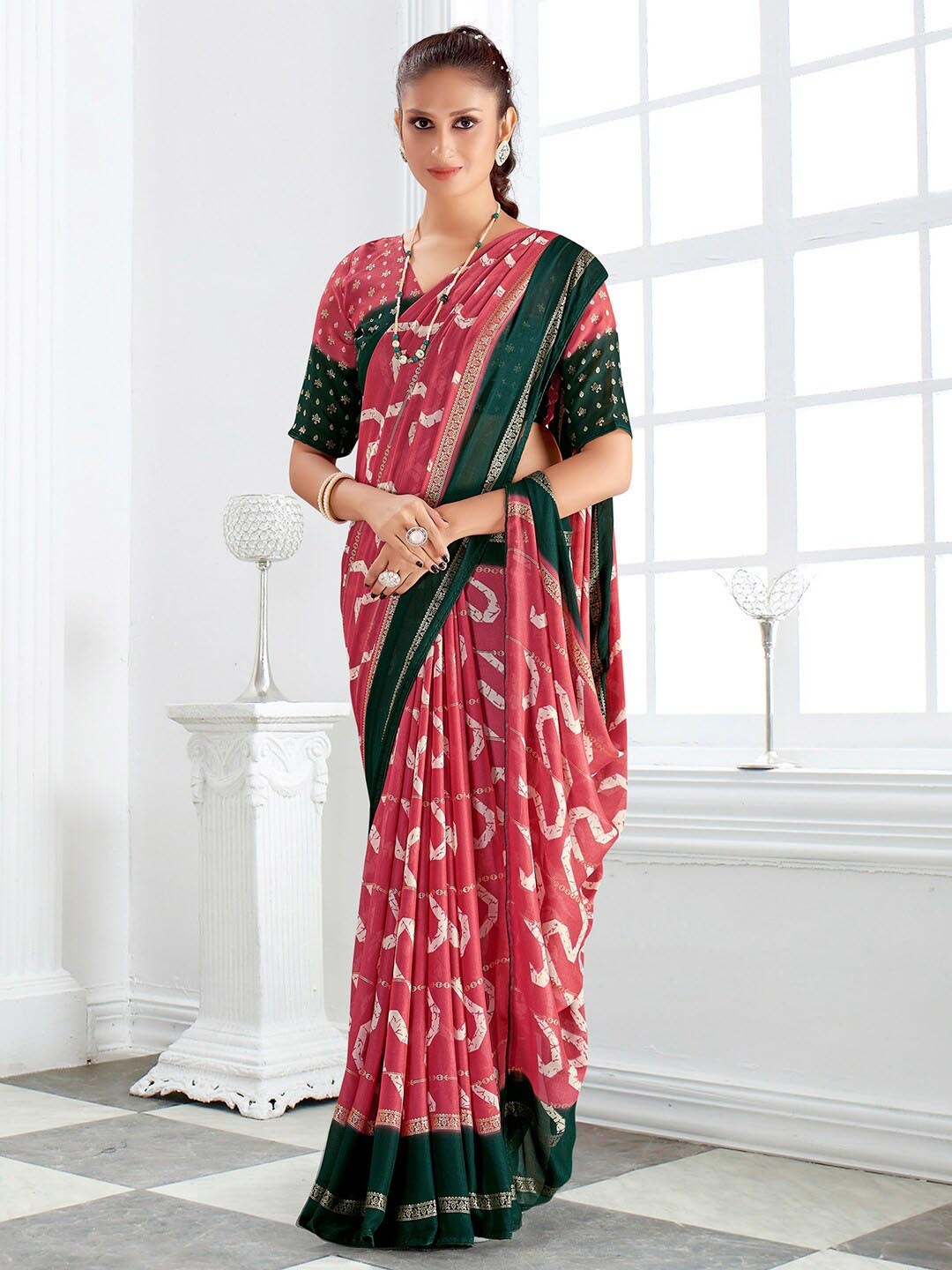 

Mitera Ethnic Motif Printed Pure Georgette Saree, Pink