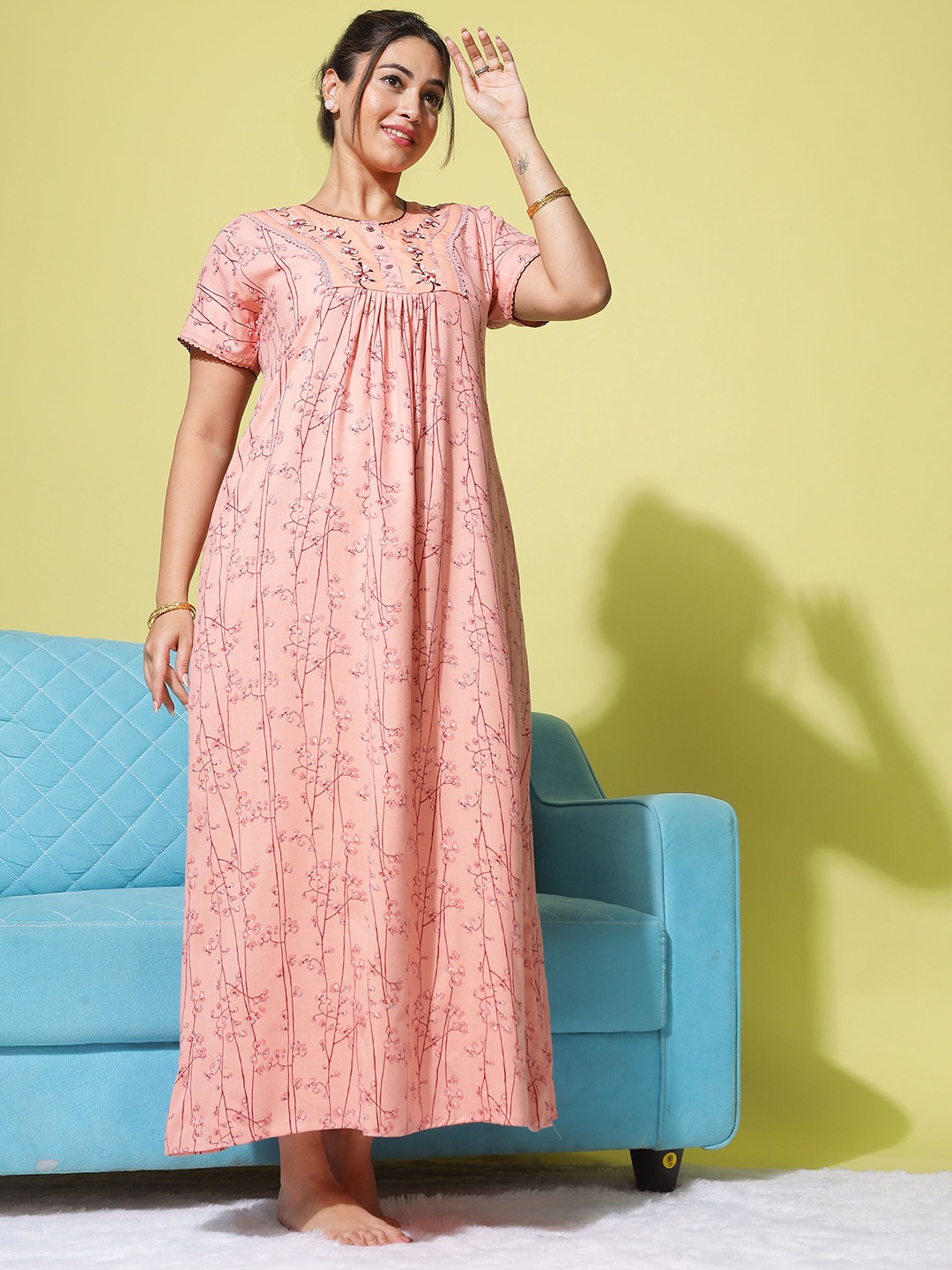 

9shines Label Printed Maxi Nightdress, Peach