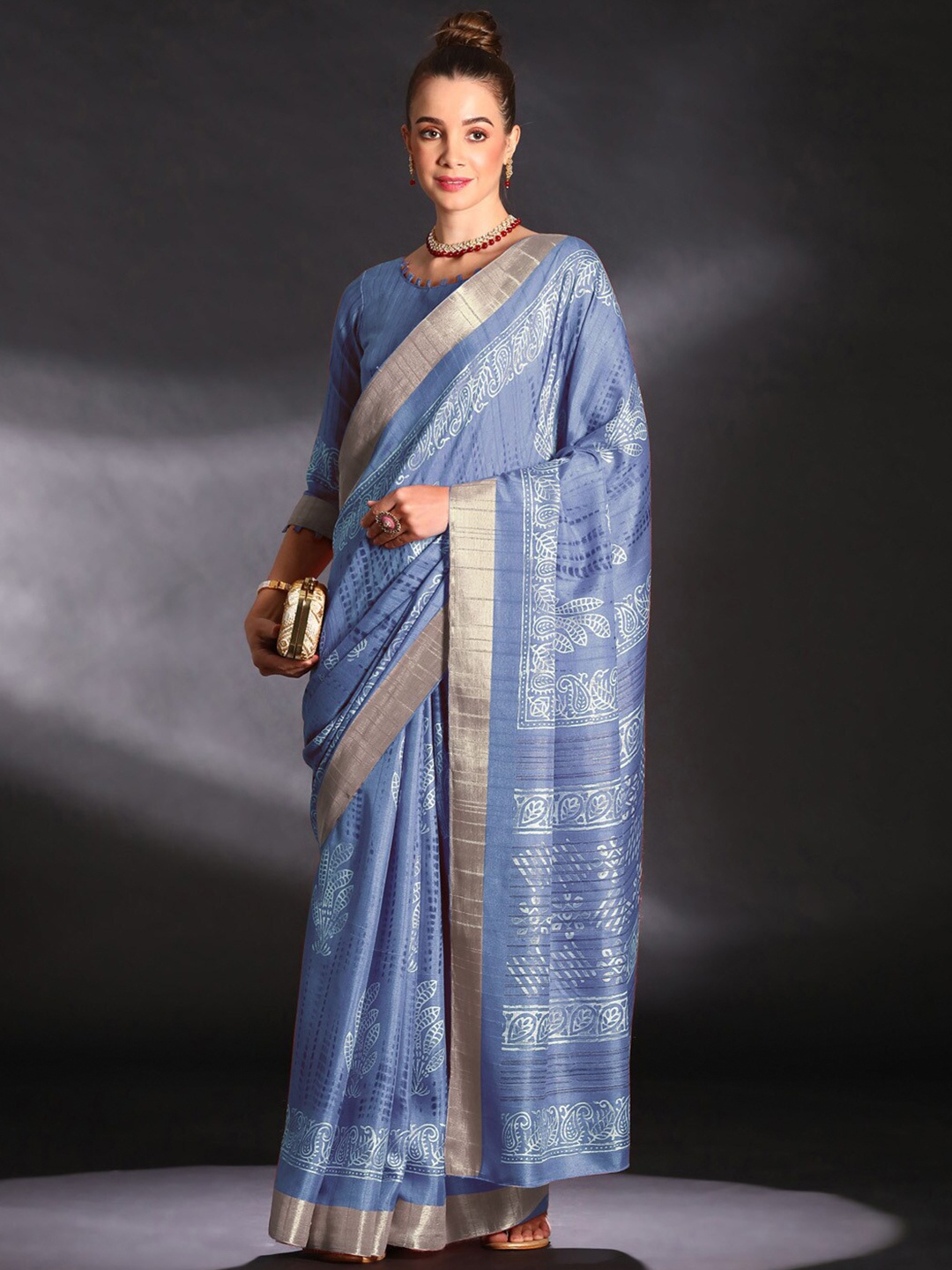 

Saree mall Ethnic Motifs Zari Sungudi Sarees, Blue
