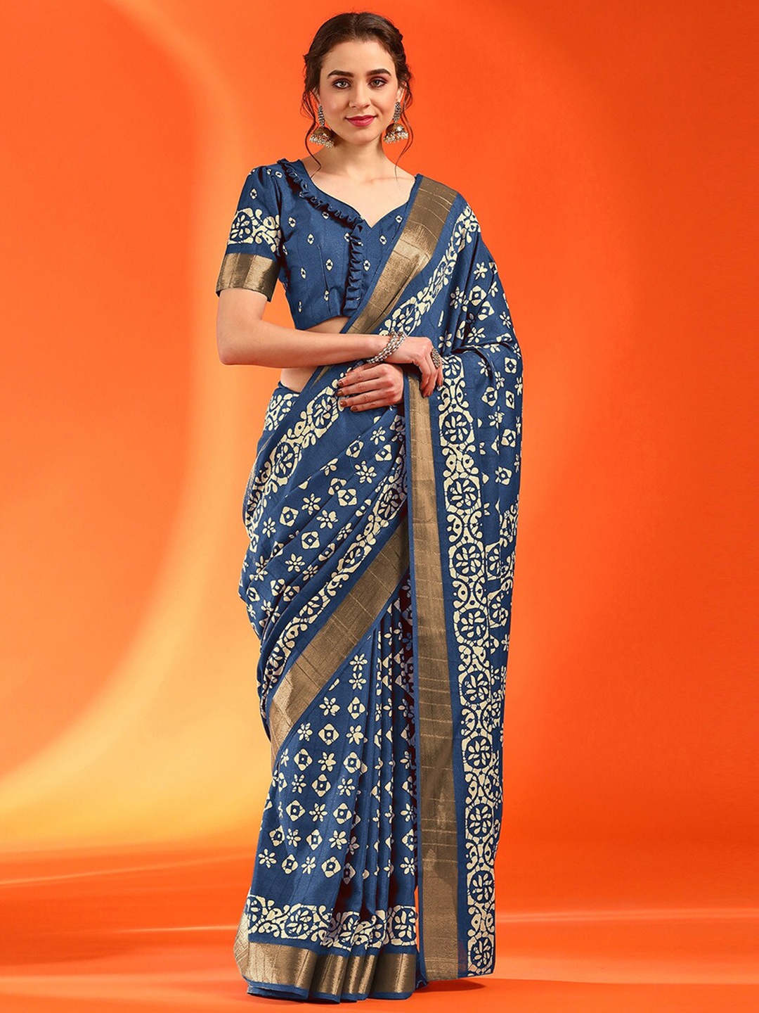 

Saree mall Ethnic Motifs Zari Sungudi Sarees, Blue