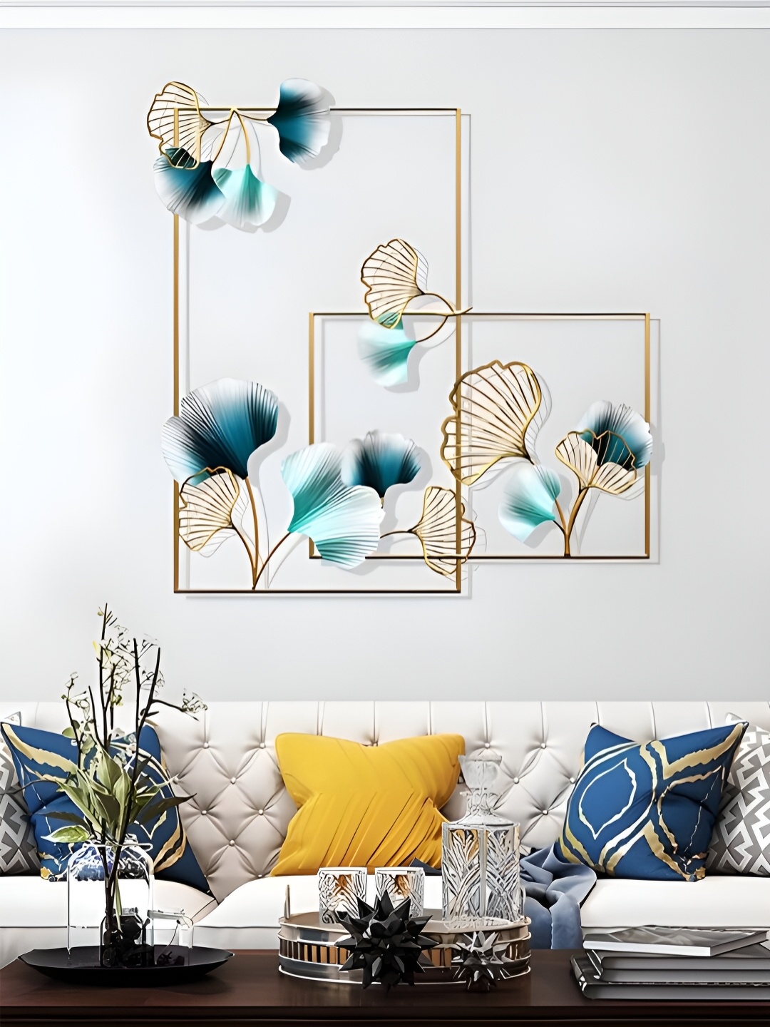 

The Art House Beige & Turquoise Blue Floral Shaped Wall Decor