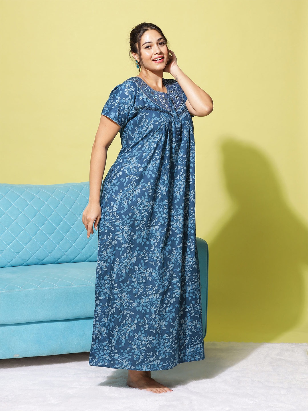 

9shines Label Printed Maxi Nightdress, Blue